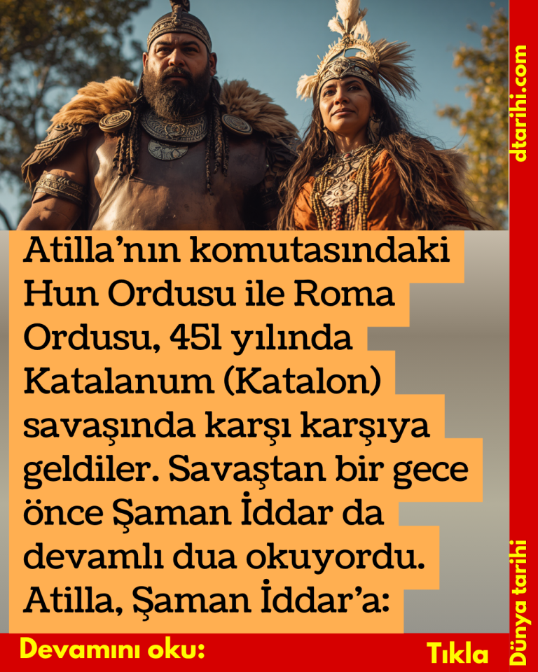 Atilla’nın komutasındaki Hun Ordusu ile Roma Ordusu, 451 yılında Katalanum (Katalon) savaşında karşı karşıya geldiler. Savaştan bir gece önce Şaman İddar da devamlı dua okuyordu. Atilla, Şaman İddar’a: