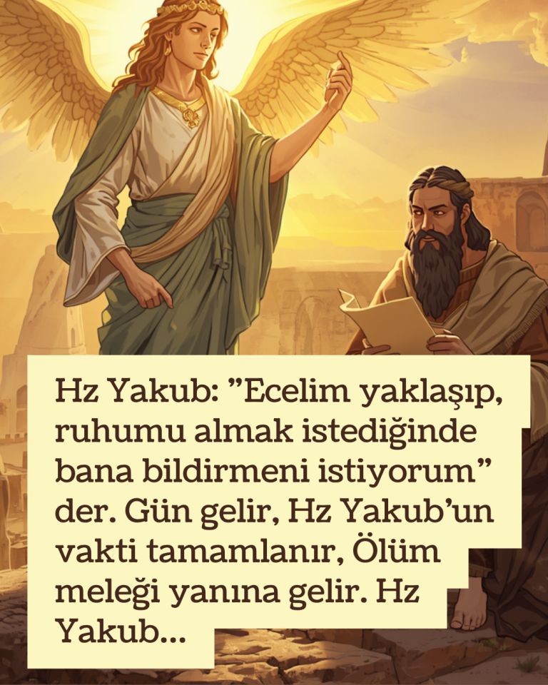 Hz Yakub: ”Ecelim yaklaşıp, ruhumu almak istediğinde bana bildirmeni istiyorum” der. Gün gelir, Hz Yakub’un vakti tamamlanır, Ölüm meleği yanına gelir. Hz Yakub…