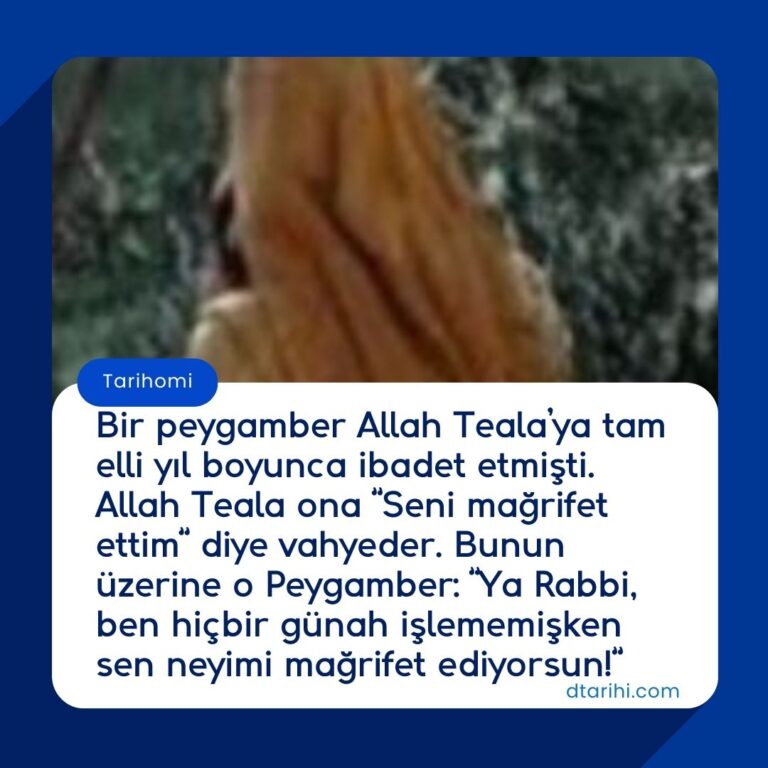Bir peygamber Allah Teala’ya tam elli yıl boyunca ibadet etmişti. Allah Teala ona ”Seni mağrifet ettim” diye vahyeder. Bunun üzerine o Peygamber:  ”Ya Rabbi, ben hiçbir günah işlememişken sen neyimi mağrifet ediyorsun!”
