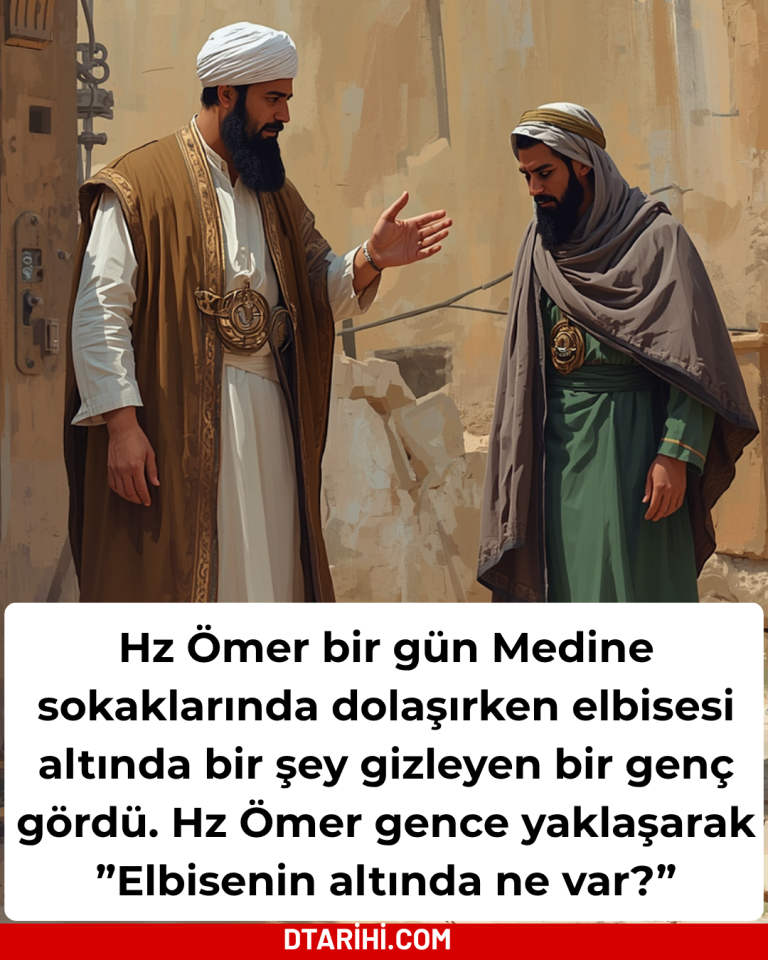Hz Ömer bir gün Medine sokaklarında dolaşırken elbisesi altında bir şey gizleyen bir genç gördü. Hz Ömer gence yaklaşarak ”Elbisenin altında ne var?”