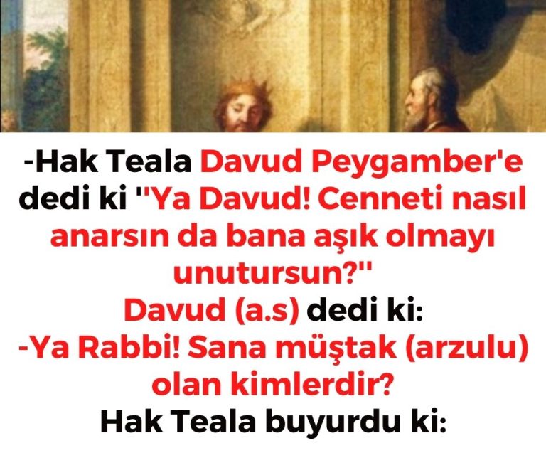 -Hak Teala Davud Peygamber’e dedi ki ”Ya Davud! Cenneti nasıl anarsın da bana aşık olmayı unutursun?”  Davud (a.s) dedi ki:  -Ya Rabbi! Sana müştak (arzulu) olan kimlerdir?  Hak Teala buyurdu ki: