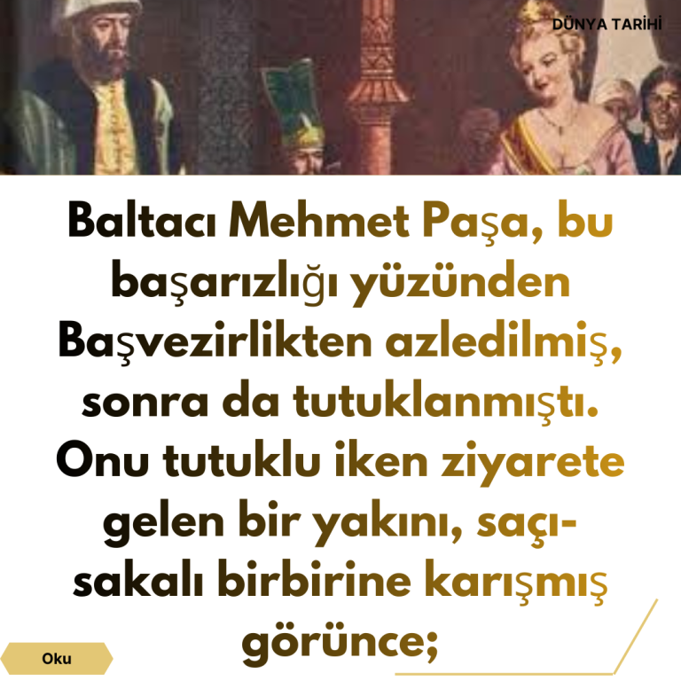 Baltacı Mehmet Paşa, bu başarızlığı yüzünden Başvezirlikten azledilmiş, sonra da tutuklanmıştı. Onu tutuklu iken ziyarete gelen bir yakını, saçı-sakalı birbirine karışmış görünce;