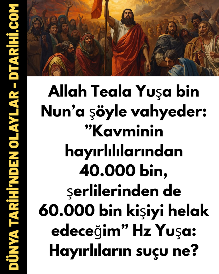 Allah Teala Yuşa bin Nun’a şöyle vahyeder:  ”Kavminin hayırlılılarından 40.000 bin, şerlilerinden de 60.000 bin kişiyi helak edeceğim” Hz Yuşa: Hayırlıların suçu ne?