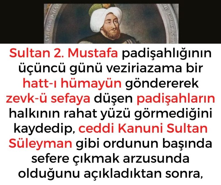 Sultan 2. Mustafa padişahlığının üçüncü günü veziriazama bir hatt-ı hümayün göndererek zevk-ü sefaya düşen padişahların halkının rahat yüzü görmediğini kaydedip, ceddi Kanuni Sultan Süleyman gibi ordunun başında sefere çıkmak arzusunda olduğunu açıkladıktan sonra,