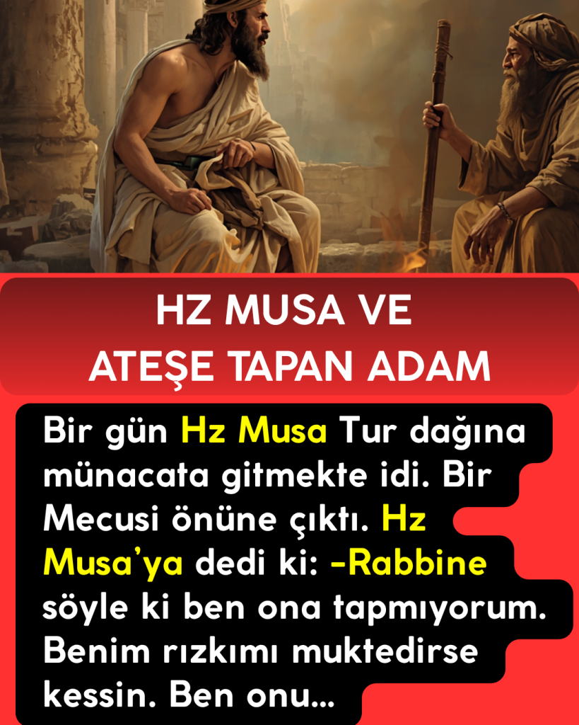 Bir gün Hz Musa Tur dağına münacata gitmekte idi. Bir Mecusi önüne çıktı. Hz Musa’ya dedi ki: -Rabbine söyle ki ben ona tapmıyorum. Benim rızkımı muktedirse kessin. Ben onu…