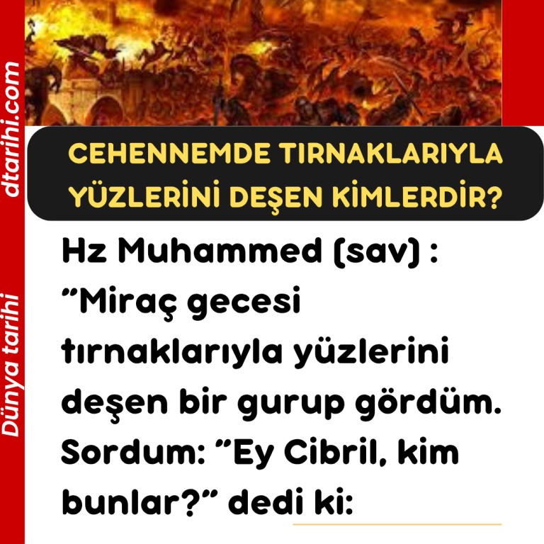 Hz Muhammed (sav) – ”Miraç gecesi tırnaklarıyla yüzlerini deşen bir gurup gördüm. Sordum: ”Ey Cibril, kim bunlar?” dedi ki: