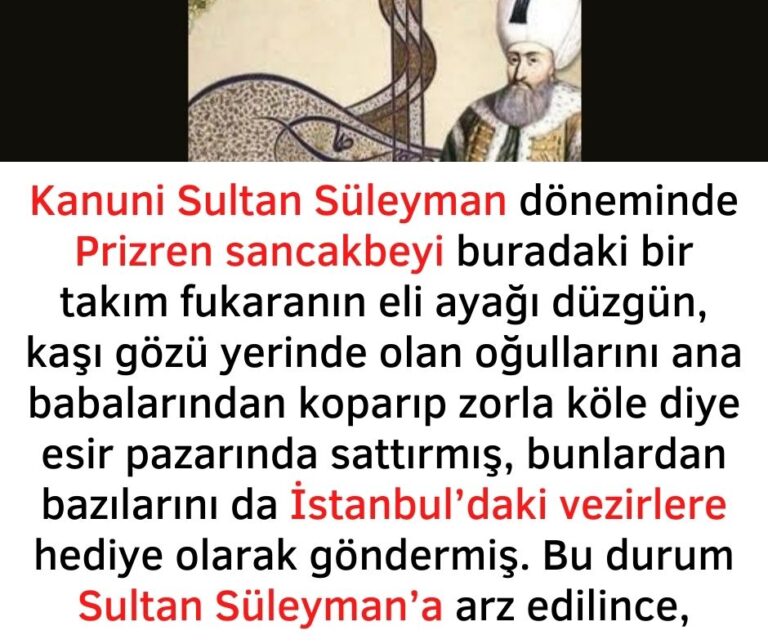 Kanuni Sultan Süleyman döneminde Prizren sancakbeyi buradaki bir takım fukaranın eli ayağı düzgün, kaşı gözü yerinde olan oğullarını ana babalarından koparıp zorla köle diye esir pazarında sattırmış, bunlardan bazılarını da İstanbul’daki vezirlere hediye olarak göndermiş. Bu durum Sultan Süleyman’a arz edilince,