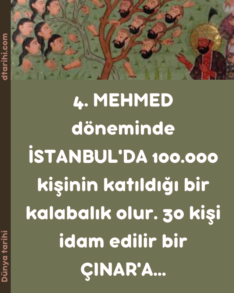 4. MEHMED döneminde İSTANBUL’DA 100.000 kişinin katıldığı bir kalabalık olur. 30 kişi idam edilir bir ÇINAR’A…