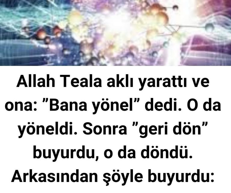 Allah Teala aklı yarattı ve ona: ”Bana yönel” dedi. O da yöneldi. Sonra ”geri dön” buyurdu, o da döndü. Arkasından şöyle buyurdu:
