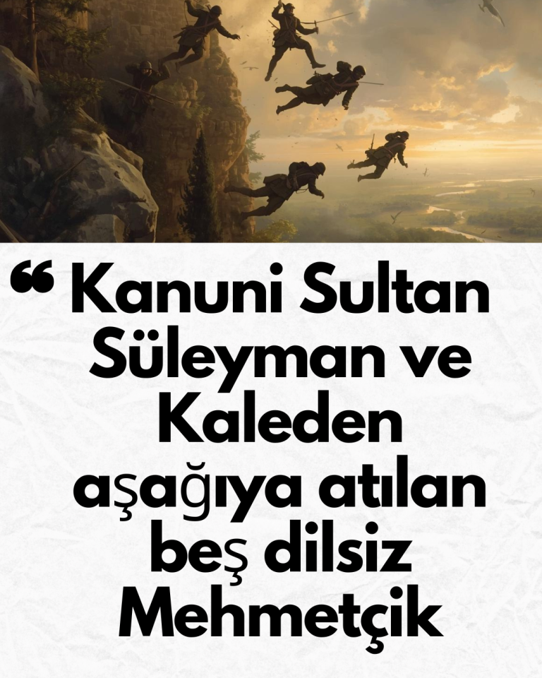 Kanuni Sultan Süleyman ve Kaleden aşağıya atılan beş dilsiz Mehmetçik
