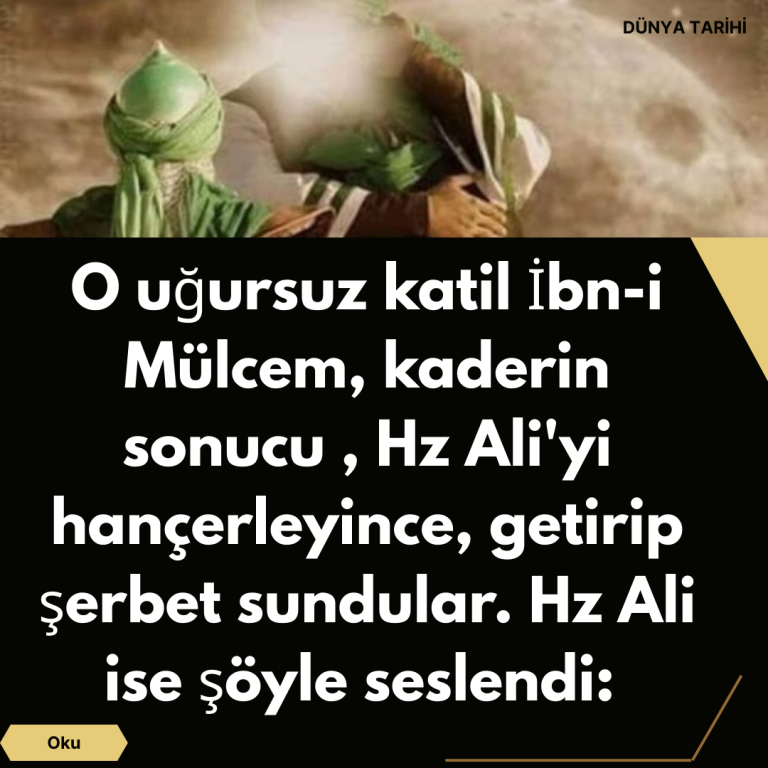 O uğursuz katil İbn-i Mülcem, kaderin sonucu , Hz Ali’yi hançerleyince, getirip şerbet sundular. Hz Ali ise şöyle seslendi: