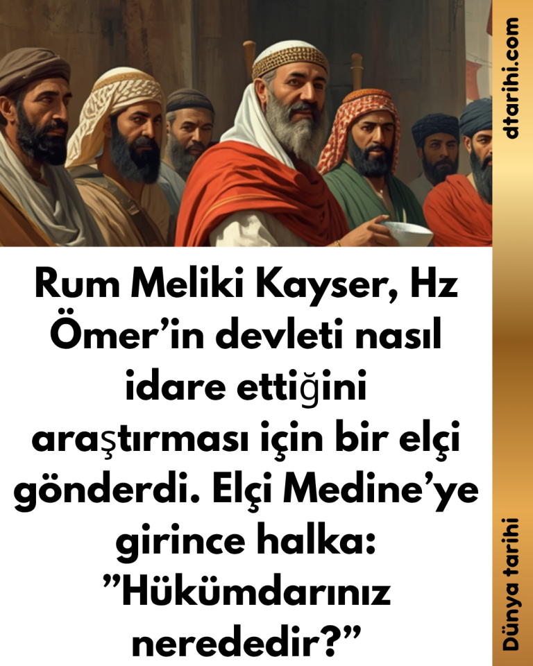 Rum Meliki Kayser, Hz Ömer’in devleti nasıl idare ettiğini araştırması için bir elçi gönderdi. Elçi Medine’ye girince halka: ”Hükümdarınız nerededir?”