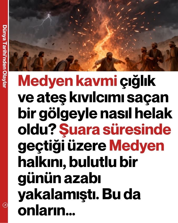 Medyen kavmi çığlık ve ateş kıvılcımı saçan bir gölgeyle nasıl helak oldu? Şuara süresinde geçtiği üzere Medyen halkını, bulutlu bir günün azabı yakalamıştı. Bu da onların…