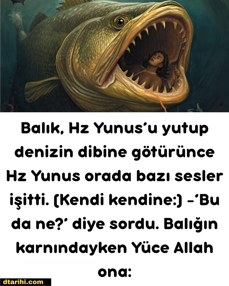 Balık, Hz Yunus’u yutup denizin dibine götürünce Hz Yunus orada bazı sesler işitti. (Kendi kendine:)  -‘Bu da ne?’ diye sordu. Balığın karnındayken Yüce Allah ona: