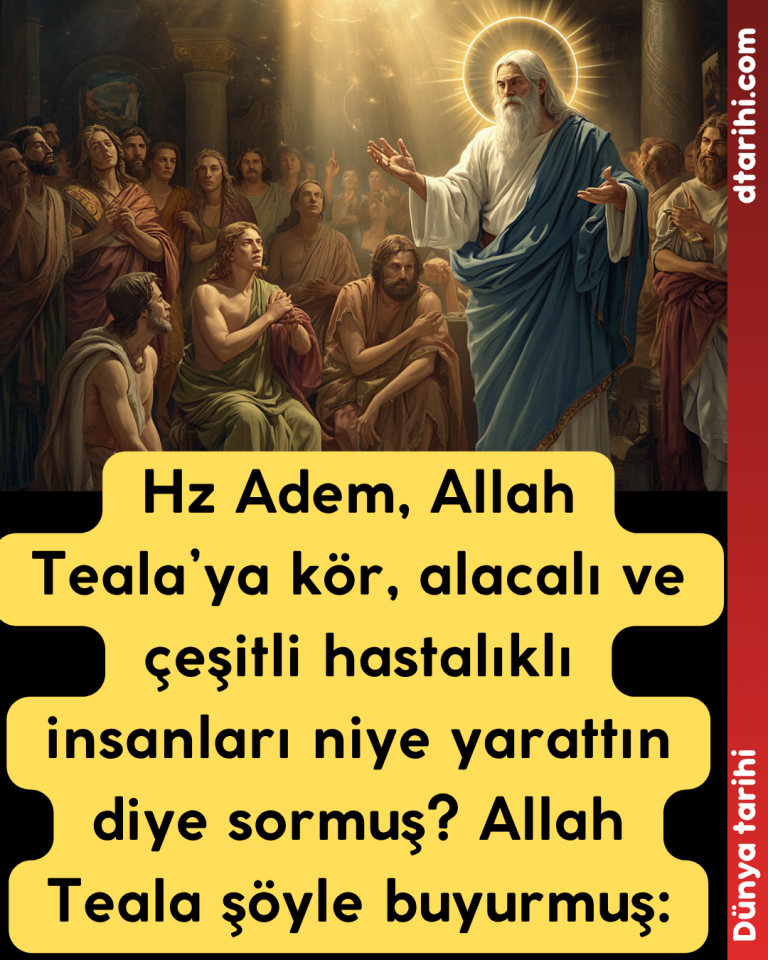 Hz Adem, Allah Teala’ya kör, alacalı ve çeşitli hastalıklı insanları niye yarattın diye sormuş? Allah Teala şöyle buyurmuş: