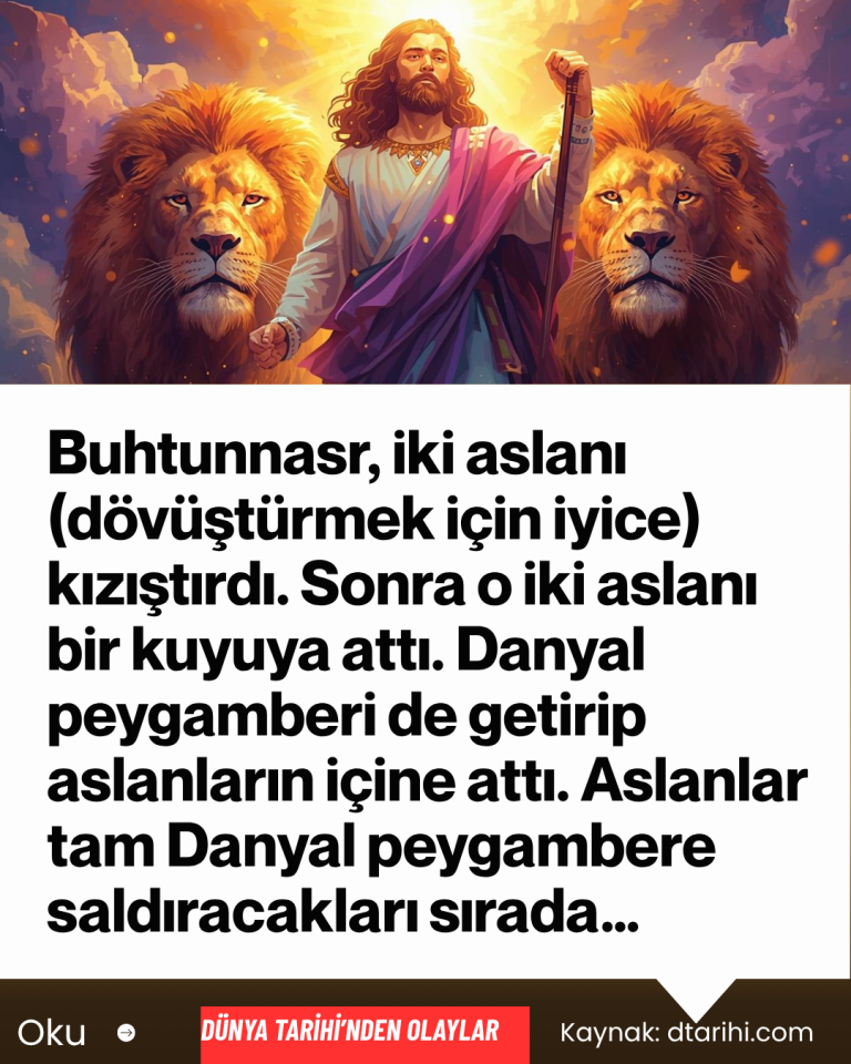 Buhtunnasr, iki aslanı (dövüştürmek için iyice) kızıştırdı. Sonra o iki aslanı bir kuyuya attı. Danyal peygamberi de getirip aslanların içine attı. Aslanlar tam Danyal peygambere saldıracakları sırada…