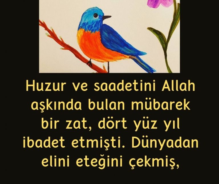 Huzur ve saadetini Allah aşkında bulan mübarek bir zat, dört yüz yıl ibadet etmişti. Dünyadan elini eteğini çekmiş,