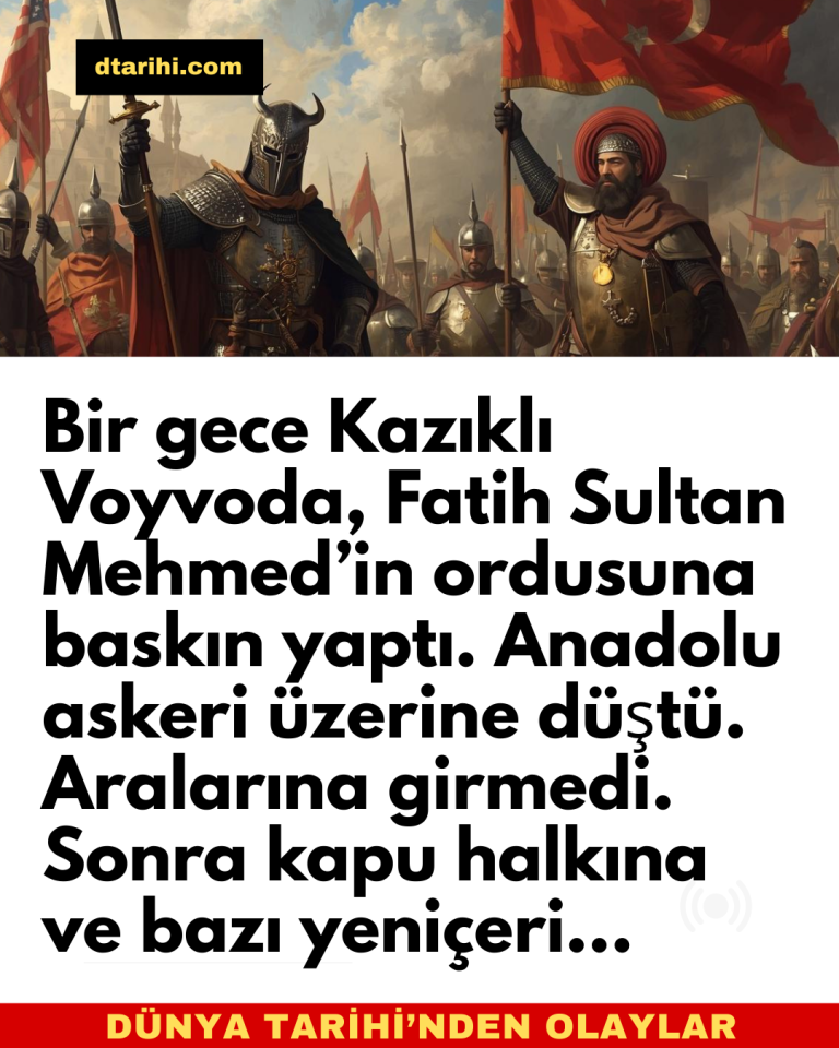 Bir gece Kazıklı Voyvoda, Fatih Sultan Mehmed’in ordusuna baskın yaptı. Anadolu askeri üzerine düştü. Aralarına girmedi. Sonra kapu halkına ve bazı yeniçeri…