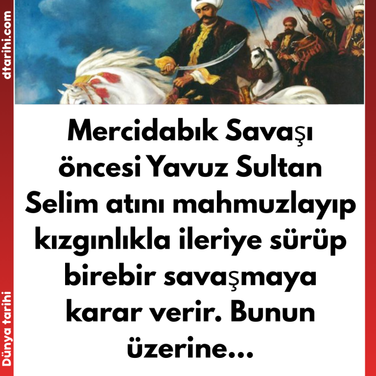 Mercidabık Savaşı öncesi Yavuz Sultan Selim atını mahmuzlayıp kızgınlıkla ileriye sürüp birebir savaşmaya karar verir. Bunun üzerine…