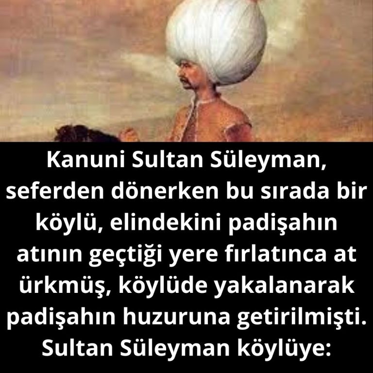 Kanuni Sultan Süleyman, seferden dönerken bu sırada bir köylü, elindekini padişahın atının geçtiği yere fırlatınca at ürkmüş, köylüde yakalanarak padişahın huzuruna getirilmişti. Sultan Süleyman köylüye: