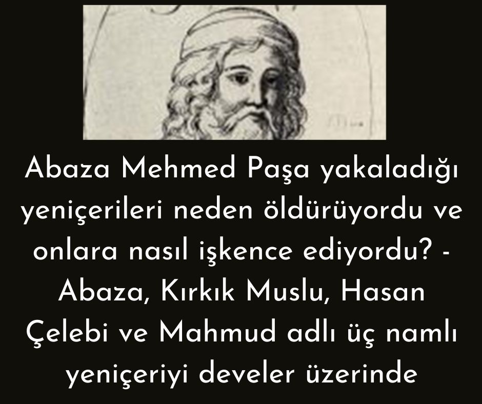Abaza Mehmed Paşa yakaladığı yeniçerileri neden öldürüyordu ve onlara nasıl işkence ediyordu? - Abaza, Kırkık Muslu, Hasan Çelebi ve Mahmud adlı üç namlı yeniçeriyi develer üzerinde