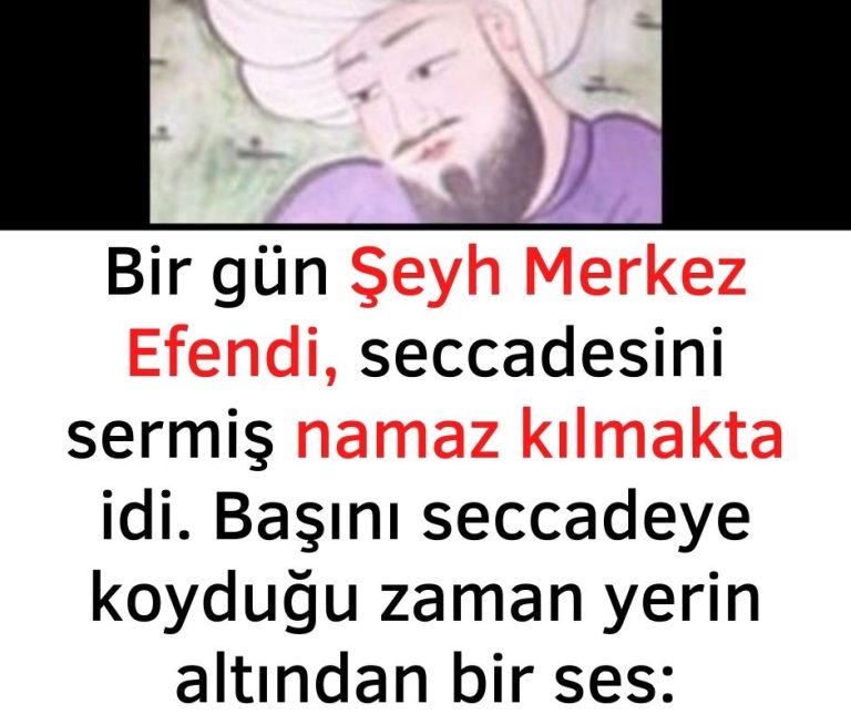Bir gün Şeyh Merkez Efendi, seccadesini sermiş namaz kılmakta idi. Başını seccadeye koyduğu zaman yerin altından bir ses: