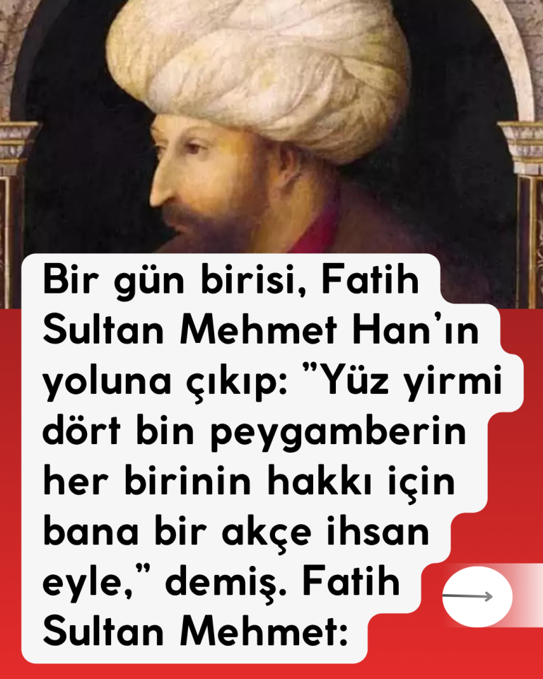 Bir gün birisi, Fatih Sultan Mehmet Han’ın yoluna çıkıp:  ”Yüz yirmi dört bin peygamberin her birinin hakkı için bana bir akçe ihsan eyle,” demiş.  Fatih Sultan Mehmet: