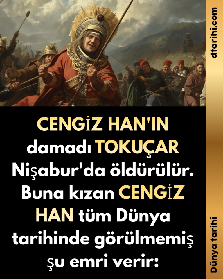 CENGİZ HAN’IN damadı TOKUÇAR Nişabur’da öldürülür. Buna kızan CENGİZ HAN tüm Dünya tarihinde görülmemiş şu emri verir: