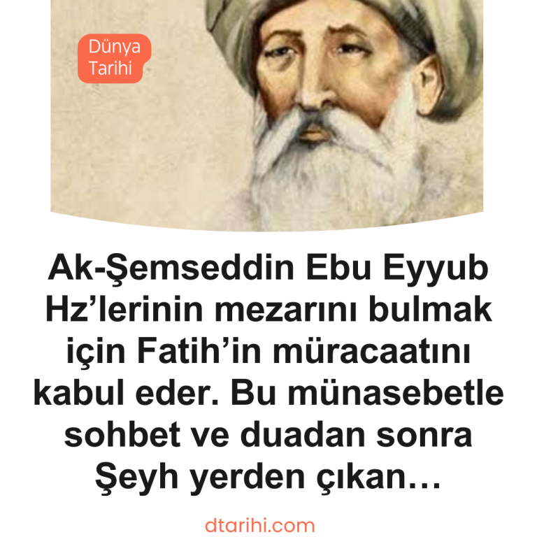 Ak-Şemseddin Ebu Eyyub Hz’ lerinin mezarını bulmak için Fatih’in müracaatını kabul eder. Bu münasebetle sohbet ve duadan sonra Şeyh yerden çıkan…