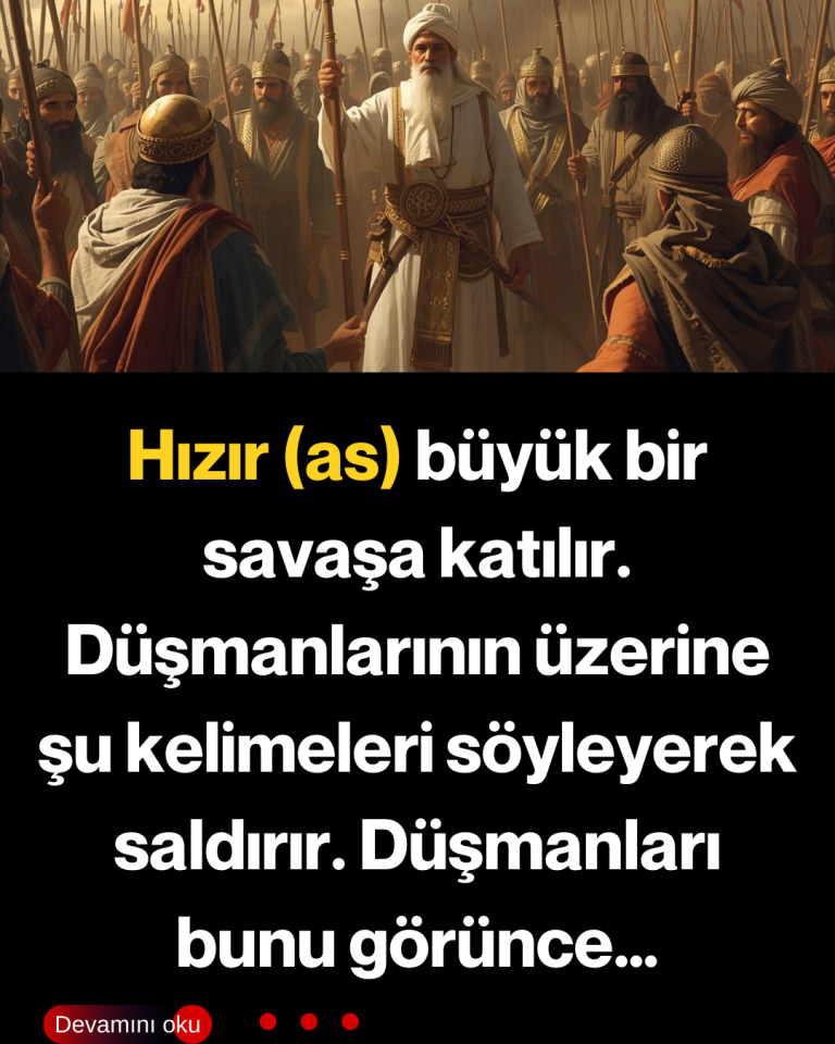 Hızır (as) büyük bir savaşa katılır. Düşmanlarının üzerine şu kelimeleri söyleyerek saldırır. Düşmanları bunu görünce…