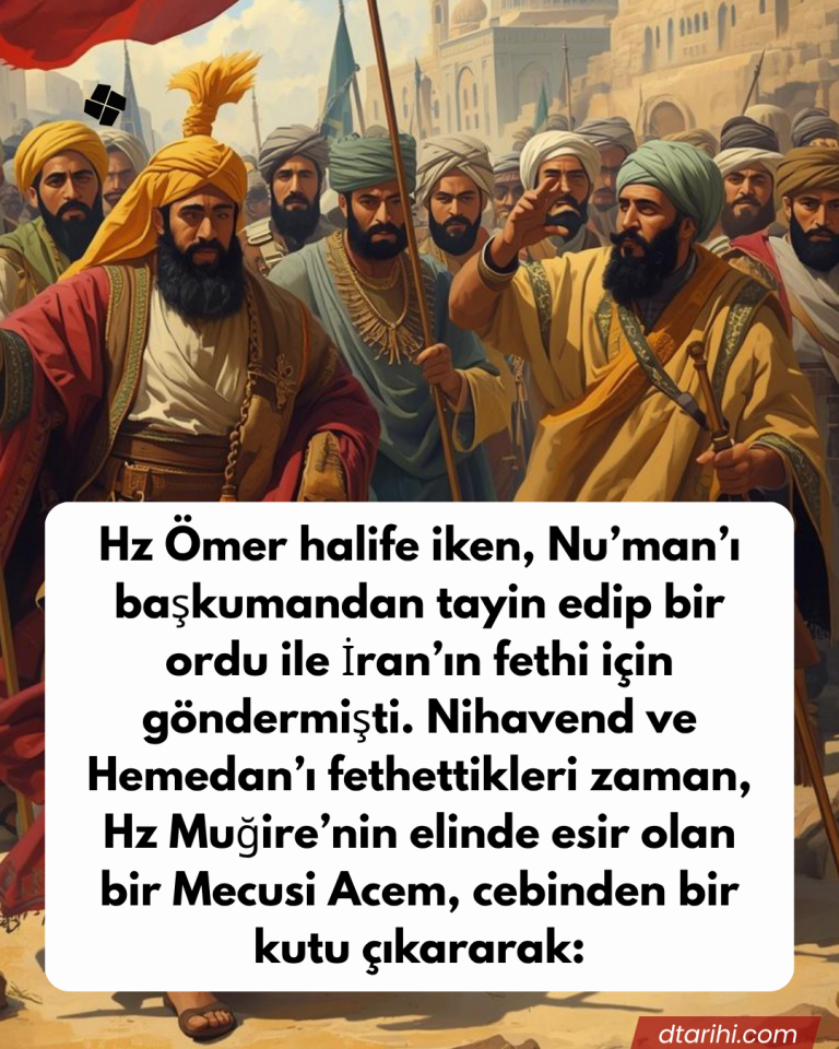 Hz Ömer halife iken, Nu’man’ı başkumandan tayin edip bir ordu ile İran’ın fethi için göndermişti. Nihavend ve Hemedan’ı fethettikleri zaman, Hz Muğire’nin elinde esir olan bir Mecusi Acem, cebinden bir kutu çıkararak: