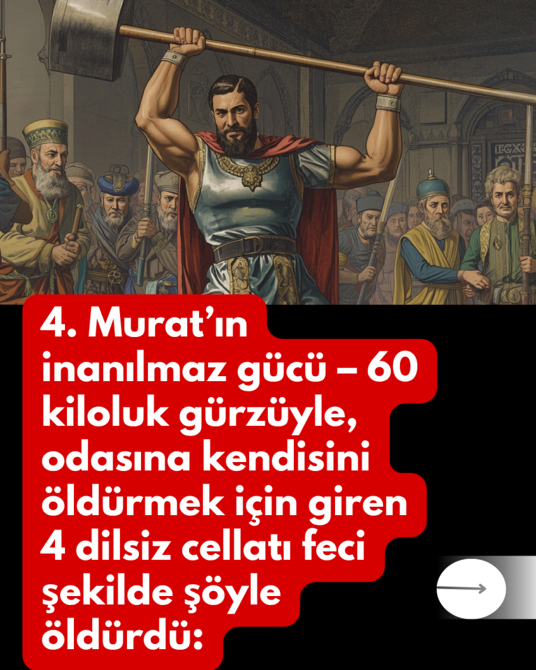 4. Murat’ın inanılmaz gücü – 60 kiloluk gürzüyle, odasına kendisini öldürmek için giren 4 dilsiz cellatı feci şekilde şöyle öldürdü: