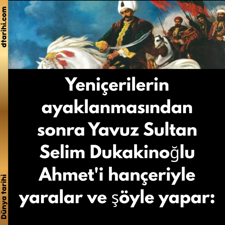 Yeniçerilerin ayaklanmasından sonra Yavuz Sultan Selim Dukakinoğlu Ahmet’i hançeriyle yaralar ve şöyle yapar: