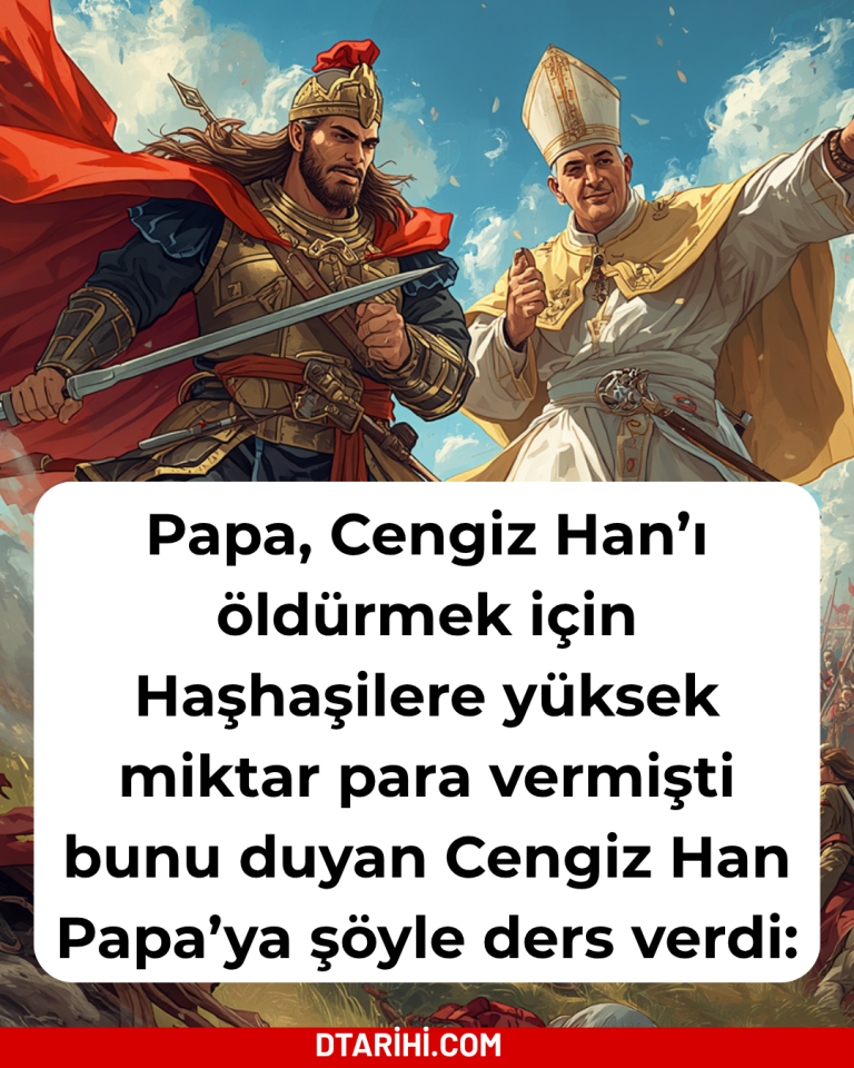Papa, Cengiz Han’ı öldürmek için Haşhaşilere yüksek miktar para vermişti bunu duyan Cengiz Han Papa’ya şöyle ders verdi:
