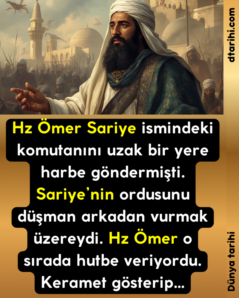 Hz Ömer Sariye ismindeki komutanını uzak bir yere harbe göndermişti. Sariye’nin ordusunu düşman arkadan vurmak üzereydi. Hz Ömer o sırada hutbe veriyordu. Keramet gösterip…
