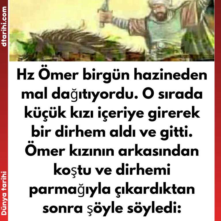 Hz Ömer birgün hazineden mal dağıtıyordu. O sırada küçük kızı içeriye girerek bir dirhem aldı ve gitti. Ömer kızının arkasından koştu ve dirhemi parmağıyla çıkardıktan sonra şöyle söyledi: