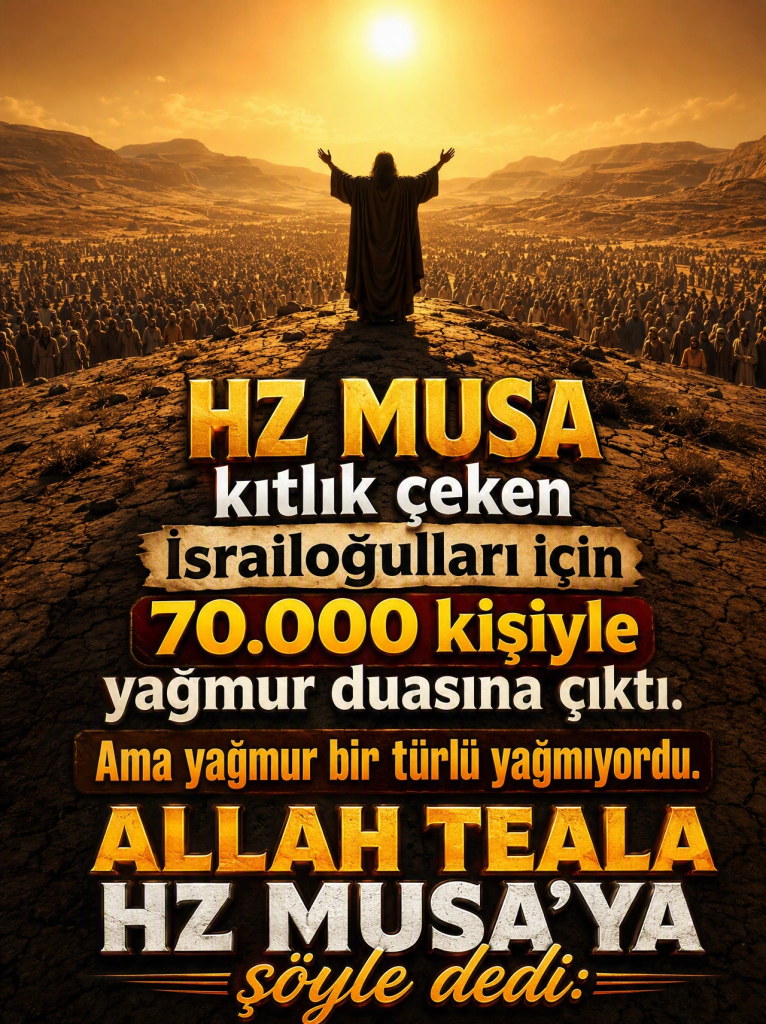 HZ MUSA kıtlık çeken İsrailoğulları için 70.000 kişiyle yağmur duasına çıktı. Ama yağmur bir türlü yağmıyordu. ALLAH TEALA HZ MUSA’YA şöyle dedi: Siyah köle BELH diye birisi…