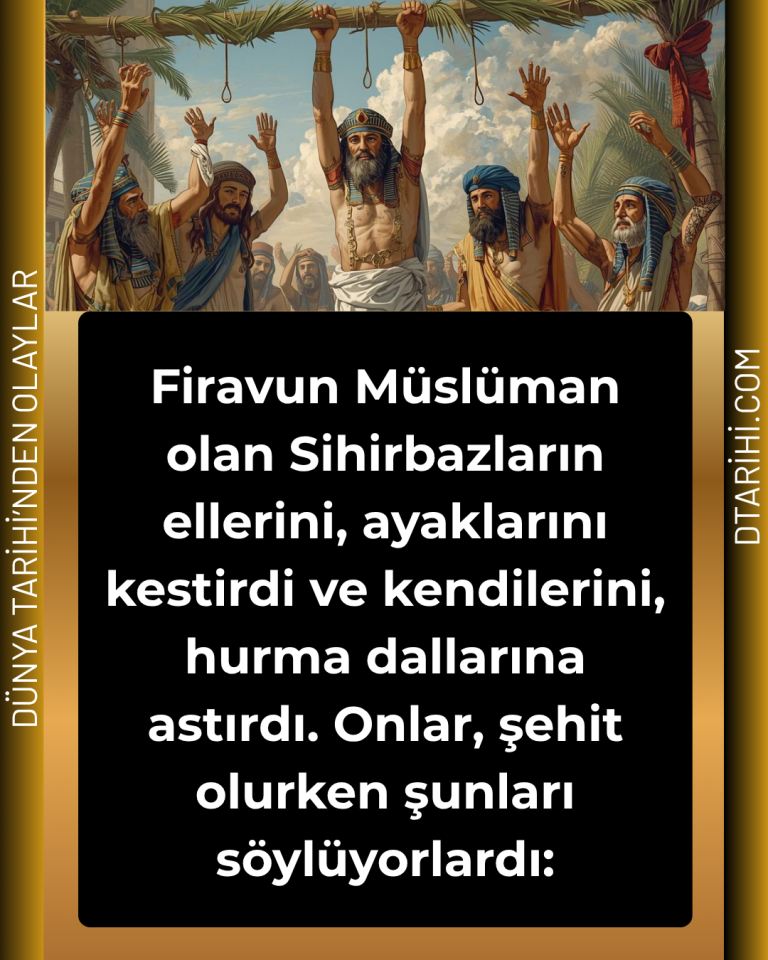 Firavun Müslüman olan Sihirbazların ellerini, ayaklarını kestirdi ve kendilerini, hurma dallarına astırdı. Onlar, şehit olurken şunları söylüyorlardı: