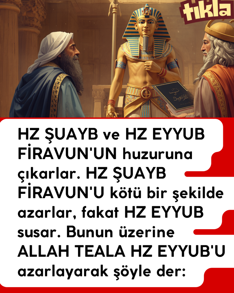 HZ ŞUAYB ve HZ EYYUB FİRAVUN’UN huzuruna çıkarlar. HZ ŞUAYB FİRAVUN’U kötü bir şekilde azarlar, fakat HZ EYYUB susar. Bunun üzerine ALLAH TEALA HZ EYYUB’U azarlayarak şöyle der: