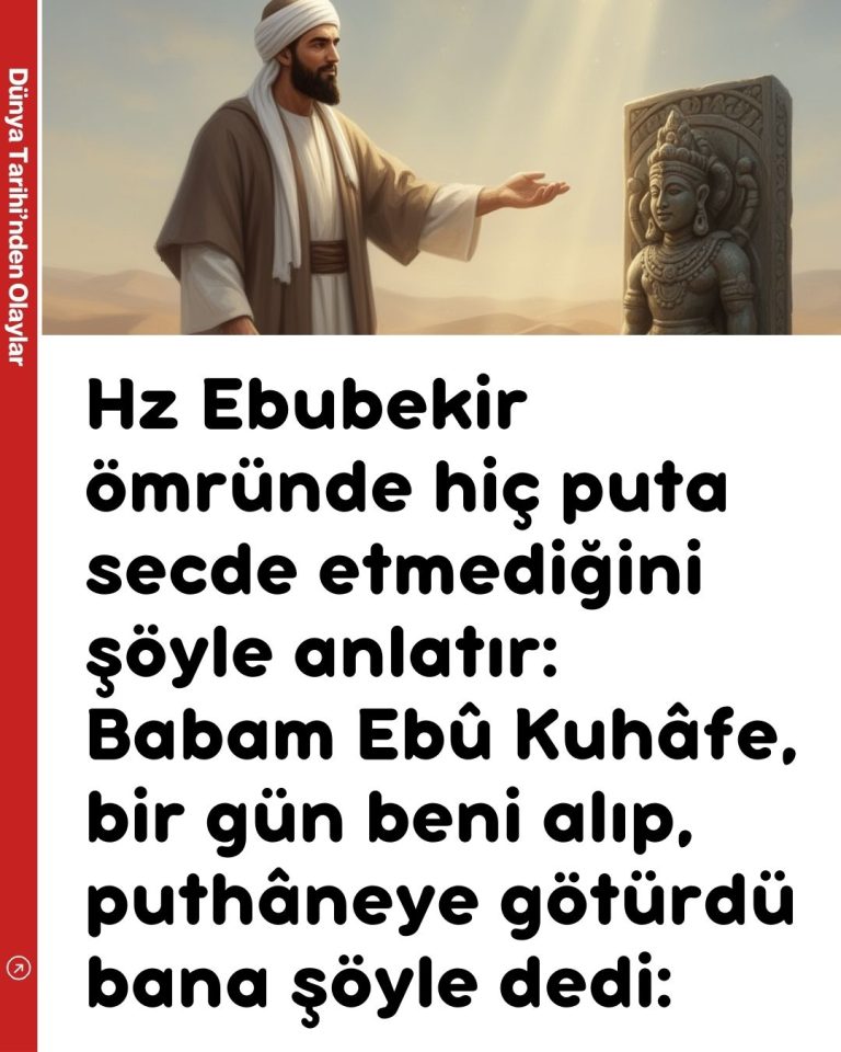 Hz Ebubekir ömründe hiç puta secde etmediğini şöyle anlatır: Babam Ebû Kuhâfe, bir gün beni alıp, puthâneye götürdü bana şöyle dedi: