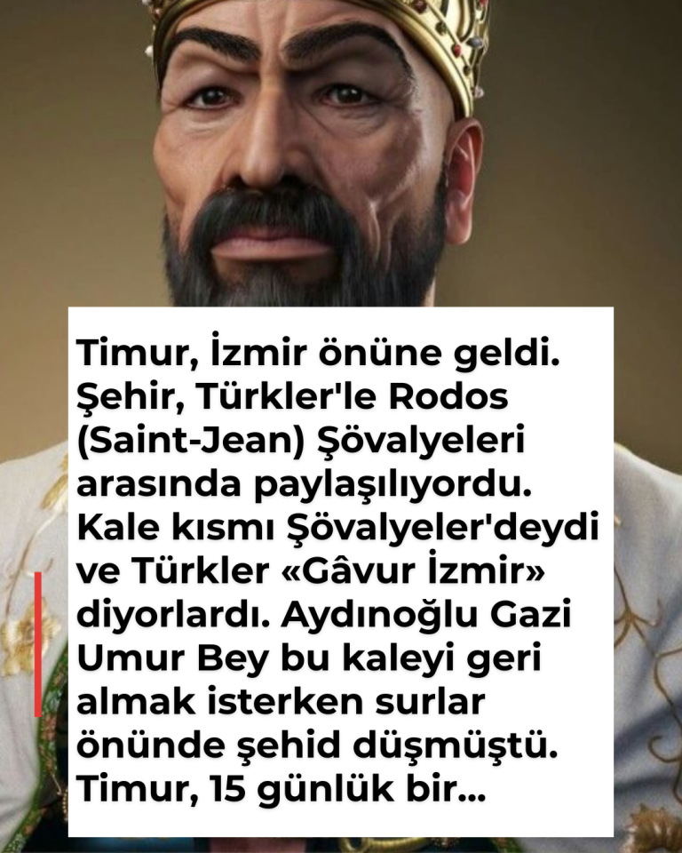 Timur, İzmir önüne geldi. Şehir, Türkler’le Rodos (Saint-Jean) Şövalyeleri arasında paylaşılıyordu. Kale kısmı Şövalyeler’deydi ve Türkler «Gâvur İzmir» diyorlardı. Aydınoğlu Gazi Umur Bey bu kaleyi geri almak isterken surlar önünde şehid düşmüştü. Timur, 15 günlük bir…