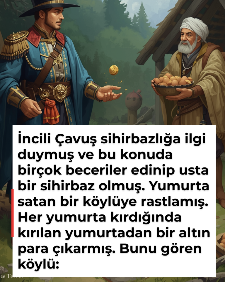 İncili Çavuş sihirbazlığa ilgi duymuş ve bu konuda birçok beceriler edinip usta bir sihirbaz olmuş. Yumurta satan bir köylüye rastlamış. Her yumurta kırdığında kırılan yumurtadan bir altın para çıkarmış. Bunu gören köylü: