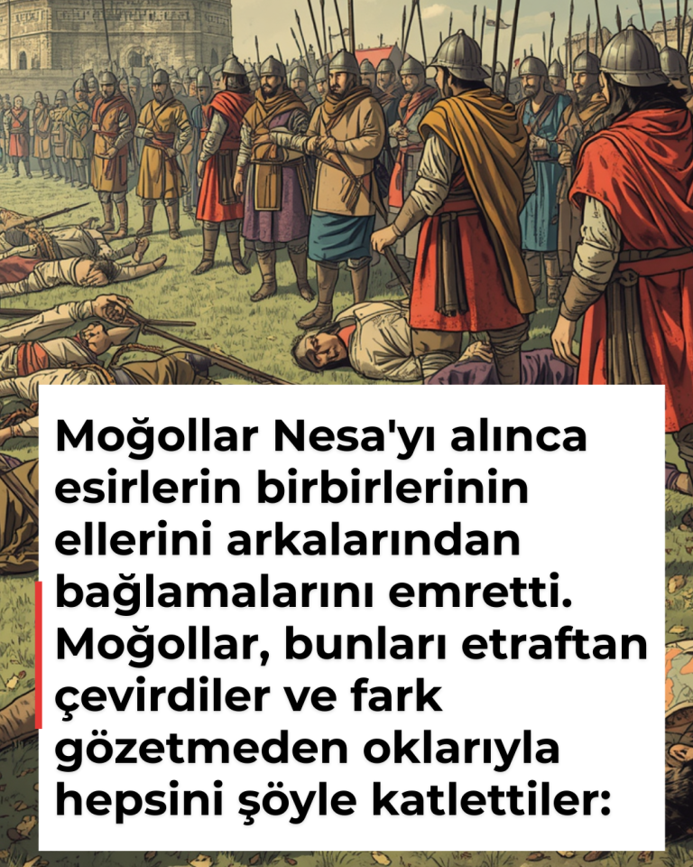 Moğollar Nesa’yı alınca esirlerin birbirlerinin ellerini arkalarından bağlamalarını emretti. Moğollar, bunları etraftan çevirdiler ve fark gözetmeden oklarıyla hepsini şöyle katlettiler: