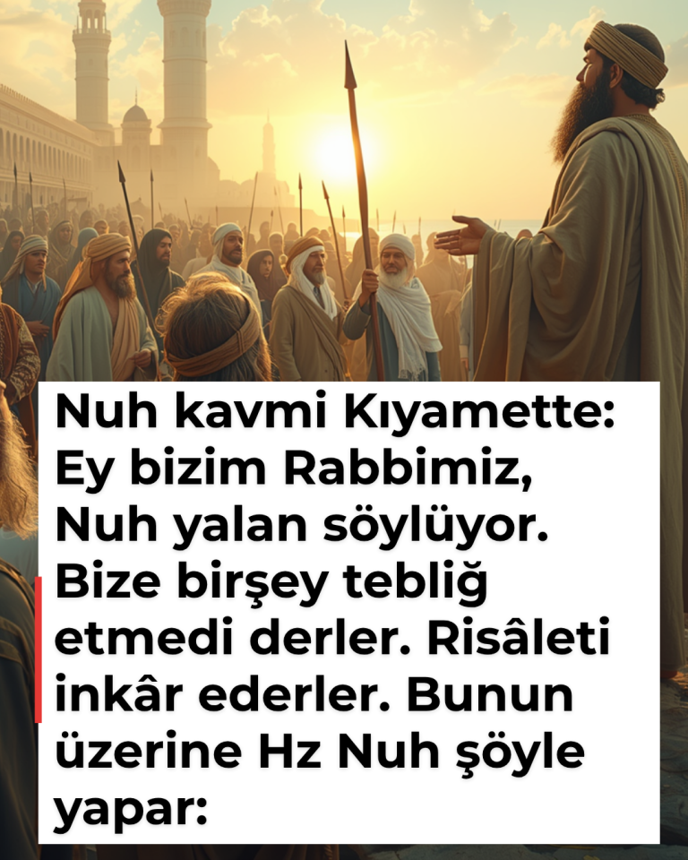 Nuh kavmi Kıyamette: Ey bizim Rabbimiz, Nuh yalan söylüyor. Bize birşey tebliğ etmedi derler. Risâleti inkâr ederler. Bunun üzerine Hz Nuh şöyle yapar: