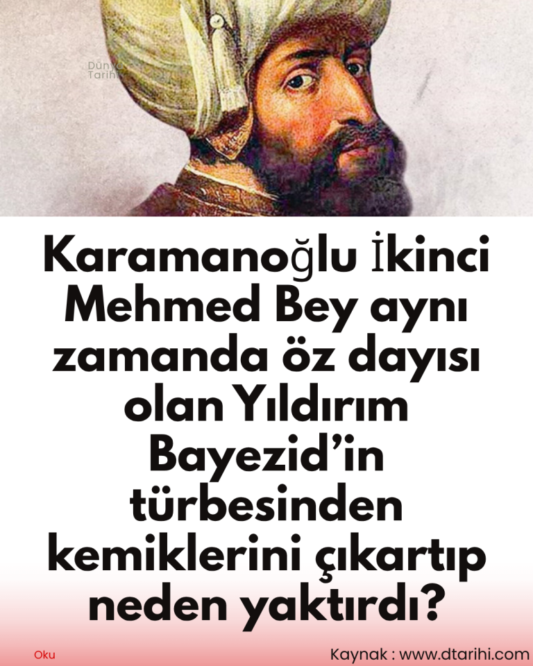Karamanoğlu İkinci Mehmed Bey aynı zamanda öz dayısı olan Yıldırım Bayezid’in türbesinden kemiklerini çıkartıp neden yaktırdı?